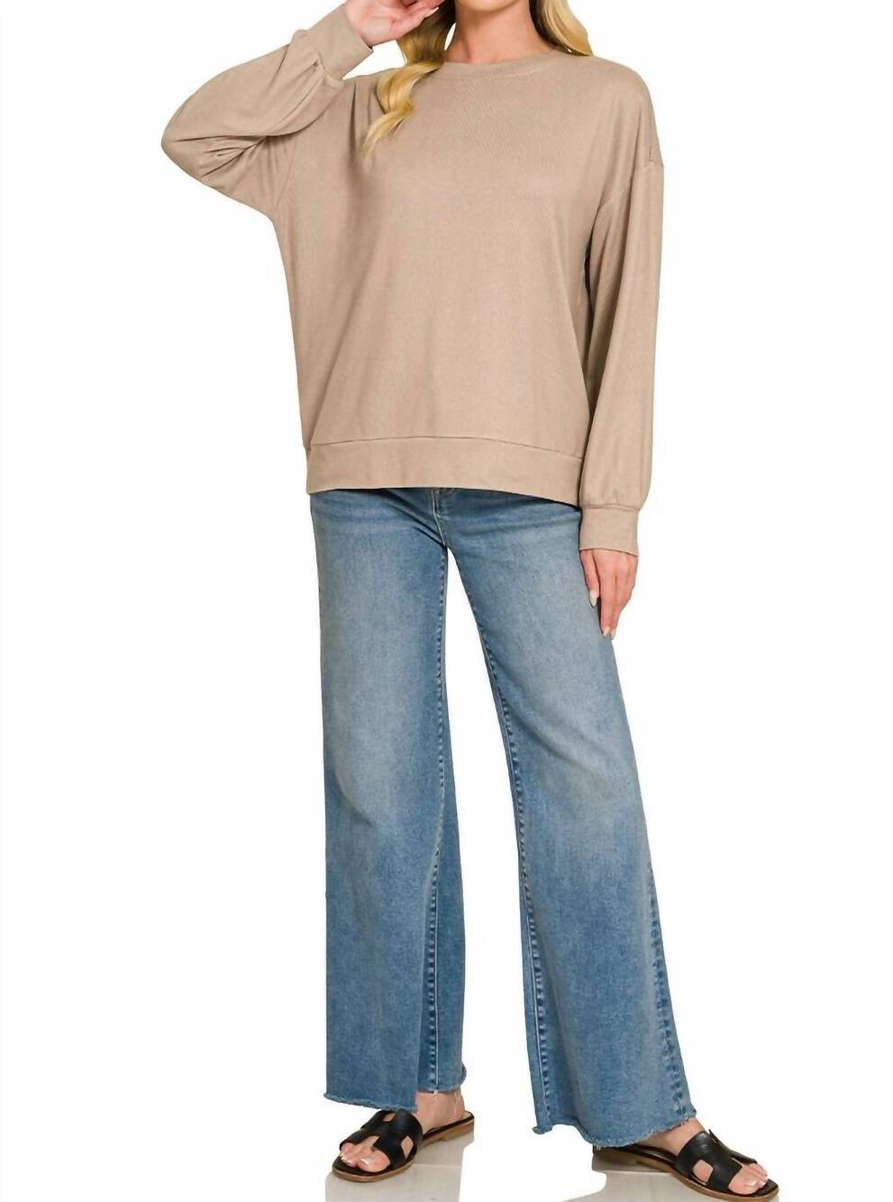 NEW ZENANA soft hacci basic pullover sweater in ash mocha